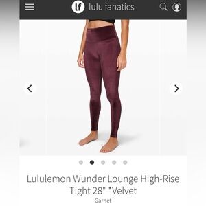 Lululemon Wunder Lounge High-Rise Leggings *velvet* in Garnet Size 8
